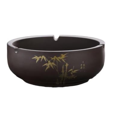 Imagem de Cinzeiro Cinzeiro retrô de cerâmica roxa em barro, ideal para sala estar e escritório, com compartimento para cartão para evitar que as cinzas se espalhem