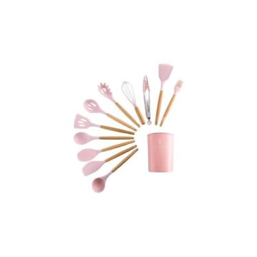 Imagem de Conjunto de Utensílios de Silicone, 3 Peças, Rosa, Resistente ao Calor até 230°C, Inclui Fuê, Espátula e Píncel