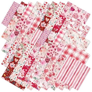 Imagem de FYSUIMU 40 peças de tecidos quadrados de tecido de algodão para dia dos namorados pequenos tecidos de costura listrados em aquarela coração flor xadrez para decoração de artesanato de costura DIY, 25