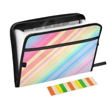 Imagem de CEBUGI Pasta expansível de 13 bolsos, impermeável, sanfonada, organizador de arquivos com etiquetas tamanho A4, organizador de documentos de papel para escola, material de escritório, listra colorida