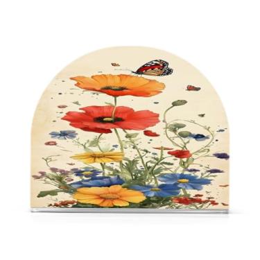 Imagem de Qilmy Porta-guardanapos de flores silvestres e borboletas para mesas - porta-guardanapos para cozinha, porta-guardanapos de mesa, porta-guardanapos de coquetel, porta-guardanapos moderno, guardanapos