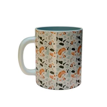 Imagem de Caneca Xícara de Café Porcelana 300ml Com Design Mosaico Colorido