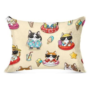 Imagem de Burbuja Capa de almofada de desenho animado de gatos e cães tamanho Queen 50,8 x 76,2 cm, capa de almofada de pelúcia ultra macia e aconchegante com zíper para pele de cabelo