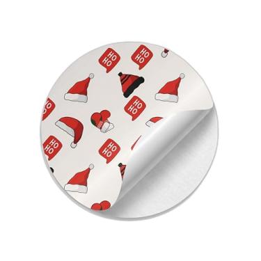 Imagem de Adesivos Redondos Natalinos 25 Unidades Com Estampa de Papai Noel e Gorro - Tamanho 30x30cm