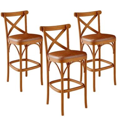 Imagem de Kit 03 Banquetas Altas Cozinha Bancada Estofada ávila L02 Couríssimo Camel - Lyam
