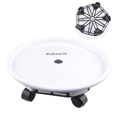 Imagem de Rakeyva Suporte para plantas de 45 cm, suporte para plantas com 5 rodas, adaptador de vaso de flores redondo resistente com recipiente de água, bandeja para rodinhas grande para ambientes internos e externos (branca 1 peça)