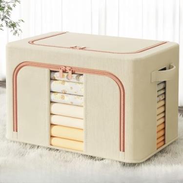 Imagem de Caixa Organizadora Dobrável de Tecido Oxford com Janela Transparente Grande Capacidade e Alças Reforçadas (bege claro,39X29X17CM)