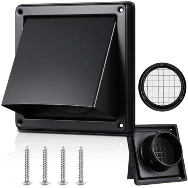 Imagem de Gisafai Tampa de ventilação da secadora de 15 cm paredes externas exaustor exaustor tampa de ventilação de aço inoxidável acolchoada aba sem retorno com tela de grade de vedação (preto)