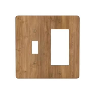 Imagem de Naiqadnehz Capas de tomada rústica marrom quente grão de madeira 1 interruptor 1 interruptor de luz combo interruptor de luz placa de parede elétrica para decoração de cabine de fazenda