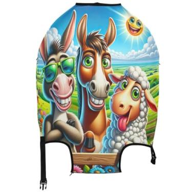 Imagem de Joisal Identifiers Capa protetora de bagagem, capa de mala, proteção fofa, desenho fofo, fazenda, burro, lhama, férias essenciais, manga de mala, Linda lhama de burro de fazenda de desenho animado, M