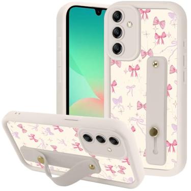 Imagem de Zrutru Capa de telefone estética com laço rosa estrela para Samsung Galaxy A26 5G com alça de pulso ajustável flexível de silicone à prova de choque para Samsung A26 de 6,64 polegadas