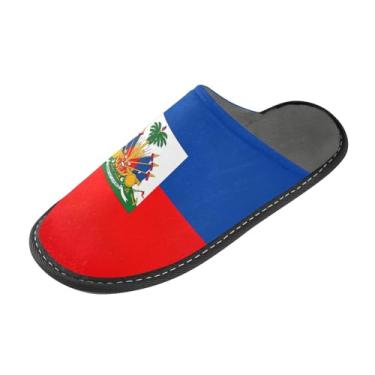 Imagem de Chinelos femininos com bandeira do Haiti, felpudos, aconchegantes e peludos, para uso interno, espuma viscoelástica antiderrapante, tamanho 4-5, Bandeira do Haiti, 9-10 Wide