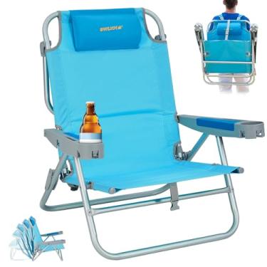 Imagem de #WEJOY Mochila, cadeiras de praia para adultos, portátil, leve, de alumínio, dobrável, 5 posições, reclinável, com suporte para copos, almofada acolchoada para esportes ao ar livre, piquenique
