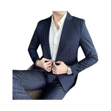 Imagem de Conjunto De Terno Slim Fit Masculino Em Duas Peças Com Listras, Calças
