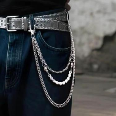 Imagem de 1 peça masculina corrente de calça jeans pingente com chaveiro destacável e design adequado para uso diário