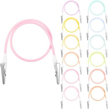 Imagem de Patelai Clipes de suporte de babador dentário clipe de guardanapo de silicone suporte de babador macaron, clipe de guardanapo dentista correntes de pescoço com clipes de metal com cordão para idosos