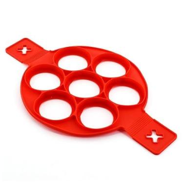 Imagem de 1 molde antiaderente de silicone para panqueca e anel de ovo – Ferramenta de cozimento de 7 cavidades para grelha/frigideira, resistente ao calor, 39 x 23 cm, ideal para cafeteiras e cozinheiros