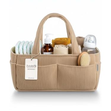 Imagem de PUTSKA Organizador de fraldas de bebê para trocador – Cesta de armazenamento elegante para berçário, itens essenciais para recém-nascidos, presentes de chá de bebê e itens essenciais para meninos ou