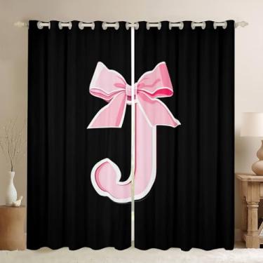 Imagem de jejeloiu Cortina com laço para meninas e meninas (2 painéis, 106 x 163 cm) cortinas de janela monograma personalizadas inicial J 30%-50% cortinas blackout fashion cortina escurecimento de quarto com