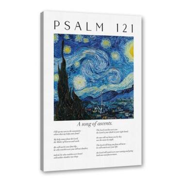 Imagem de Coleção de Salmos das Escrituras Monet Van Gogh Famosa Pintura Aquarela Impressão Verso da Bíblia Pôster em Tela Decoração de Parede de Casa Cristã (SKU7,27.9x35.6 cm = (28x35 cm), Emoldurado (Tela