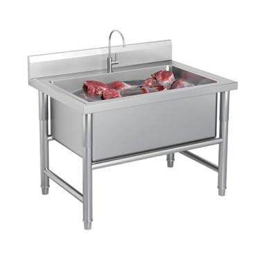 Imagem de LOERSS Pia de aço inoxidável independente industrial de tigela única, 100 x 60 x 80 cm/39,4 x 23,6 x 31,5 pol. de profundidade 30 cm/11,8 pol, pia de restaurante comercial