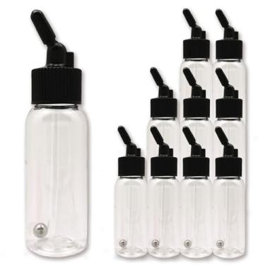 Imagem de OPHIR Garrafas de aerógrafo de 30 g para aerógrafo de alimentação de sifão, 30 frascos de tinta de escova de ar de ação dupla de plástico, adaptador de tampa de frascos de armazenamento de tinta para