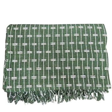 Imagem de Manta Tijolinho 100% Algodão 2,2x1,5m - Conjunto Decorativo para Cama e Sofá, Macia, Lavável e Multiuso(Verde com Cru)