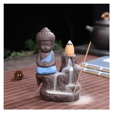 Imagem de porta-vara de incenso Queimador de incenso criativo cachoeira fumaça o pequeno monge buda queimador titular incensário casa decorações mesa artesanato(A)