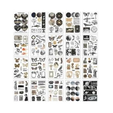 Imagem de Adesivos PET Vintage De Borboleta E Flor, 20 Folhas, DIY Para Diário, 