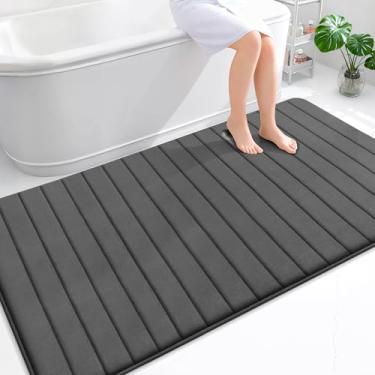 Imagem de OLANLY Tapete de banho listrado de espuma viscoelástica 177 x 116, tapetes de banheiro absorventes super macios, secagem rápida, tapetes de chuveiro laváveis na máquina, tapete de banho, acessórios de
