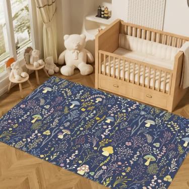 Imagem de DUISE Tapete de sala de estar, 10 x 15 cm, lavável na máquina, antiderrapante, cogumelos, tapete grande para sala de estar, quarto, berçário, sala de jantar, sala de jogos infantil (azul)