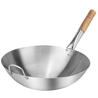 Imagem de Conjuntos de utensílios de cozinha Wok tradicionais de aço inoxidável panelas não revestidas antiaderente alça de panela uso para cozinha restaurante fogões a gás (cor: D, tamanho: 26 cm)