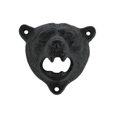Imagem de Abridor de garrafas criativo de ferro fundido com cabeça de urso de parede aberto de cerveja bar restaurante abridor de parede fixo (marrom)