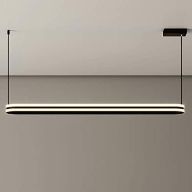 Imagem de Luminária pendente longa preta, luminária linear de metal suspensa, luminárias de suspensão ultrafinas para sala de jantar, lustre LED moderno, luminárias pendentes nórdicas simples para ilh