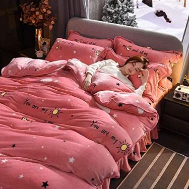 Imagem de Conjuntos de edredom de casal, conjunto de cama 4 peças flanela e flanela queen, roupa de cama de luxo para hotel familiar (cor: C, tamanho: Queen: cama de 1,5/1,8 m) (C Queen: 1,5/1,8 m cama)