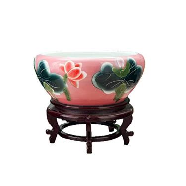 Imagem de Vaso de flores de areia roxa respirável de cerâmica com bandeja de flores (cor: rosa Tamanho: 24 cm)