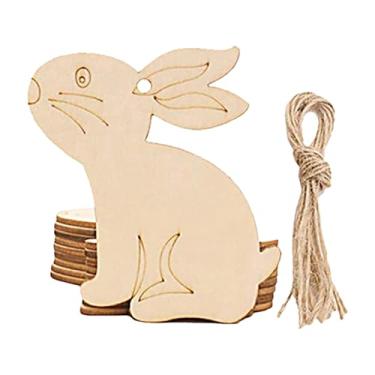 Imagem de 10PCS Pingentes de Suspensão para Páscoa DIY Pendentes Madeira Pintados Sinal Recortes Ovo Coelho Tags Decoração Presente Artesanato Festa em Casa