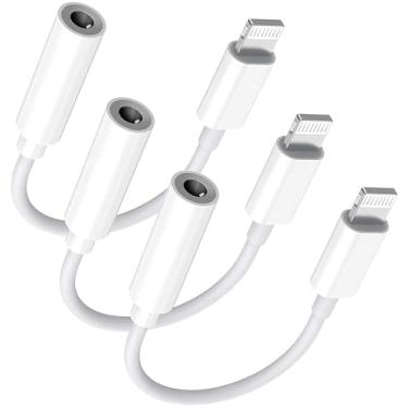 Imagem de Adaptador Lightning para conector de fone de ouvido de 3,5 mm, [certificado Apple MFi] Pacote com 3 adaptadores de fone de ouvido para iPhone 3,5 mm, conector de áudio, adaptador dongle compatível com iPhone 14 13 12 11 XS XR X 8 7, compatível com todos os iOS