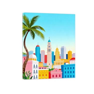 Imagem de Pôster paisagem - Árvore Edifícios Cidade - Impressões em Tela - Imagem Moderna Natureza para Sala de Estar Decoração 30x40cm Tela Embrulhada