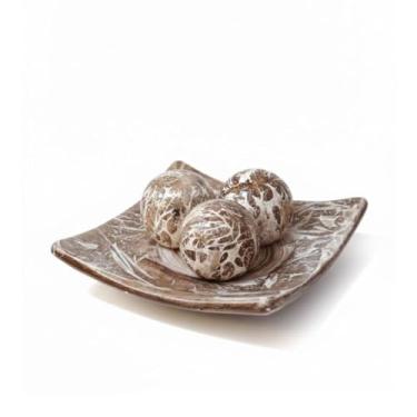 Imagem de Fruteira de Mesa Moderna com Trio de Esferas Decorativas Pretas e Brancas - Centro de Mesa Elegante para Sala e Cozinha. Decoração (Modelo 2)
