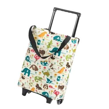 Imagem de Domary Carrinho de Compras Portátil Dobrável Em Tecido Oxford Com Rodas para Viagens (Animal de desenho animado)