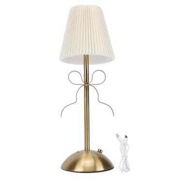 Imagem de banapoy Abajur de Mesa Em, Lindo Abajur de Mesa LED Com Decoração de Romântico e de Tecido, Bateria de 1200mAh Integrada, Com Carregamento USB, para Quarto, Sala de Estar, (Amarela)