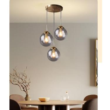 Imagem de Lustre de teto em metal com cúpula de vidro, design moderno/retrô, luminária pendente ajustável para mesas de jantar, soquete E14, ideal para cozinha, sala de jantar ou sala de estar.