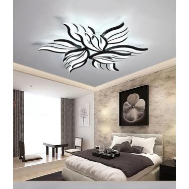 Imagem de Luminária de teto LED regulável em formato de pétala, com alto brilho, moderna, para sala de estar, com controle remoto e mudança de cor, ideal para quarto (preta, 9 lâmpadas).