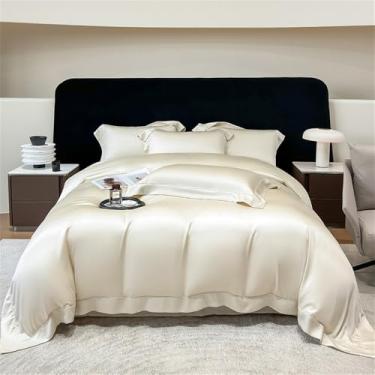 Imagem de Conjunto de cama de fibra vegetal natural, macio, sedoso e com toque fresco, em cor sólida. Inclui capa de edredom e lençol de baixo com elástico, tamanho 1,8 m.