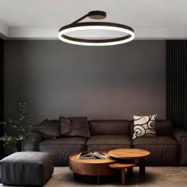 Imagem de Luminária de teto LED moderna, tricolor, dimerizável, circular, em ferro e acrílico, com montagem embutida. Ideal para quarto, sala de jantar e escritório (preta, 50 cm de diâmetro x 18 cm d
