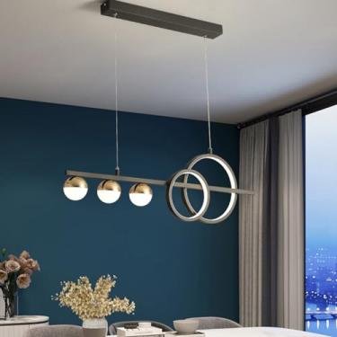 Imagem de Luminária pendente LED para mesa de jantar, com intensidade ajustável e controle remoto. Luminária pendente moderna de teto LED, ideal para sala de jantar, cozinha e escritório (preta, 80 cm