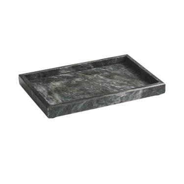 Imagem de Bandeja de mármore natural, bandeja de mesa de banheiro para cozinha doméstica, bandeja decorativa retangular para organizador de joias e velas (cinza onda, 30 x 19,8 cm)