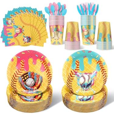 Imagem de FoldTier Conjunto de 350 peças de decorações de festa de aniversário de sorvete, sorvete, guardanapos, garfos, utensílios de mesa descartáveis, suprimentos de decoração para chá de bebê, jantar, serve