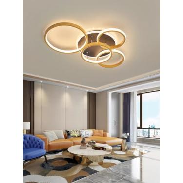 Imagem de Luminária de teto LED moderna em formato de anel, dimerizável (3000-6000K), em metal e acrílico, com controle remoto, para instalação embutida, ideal para escritórios, quartos e salas de jan